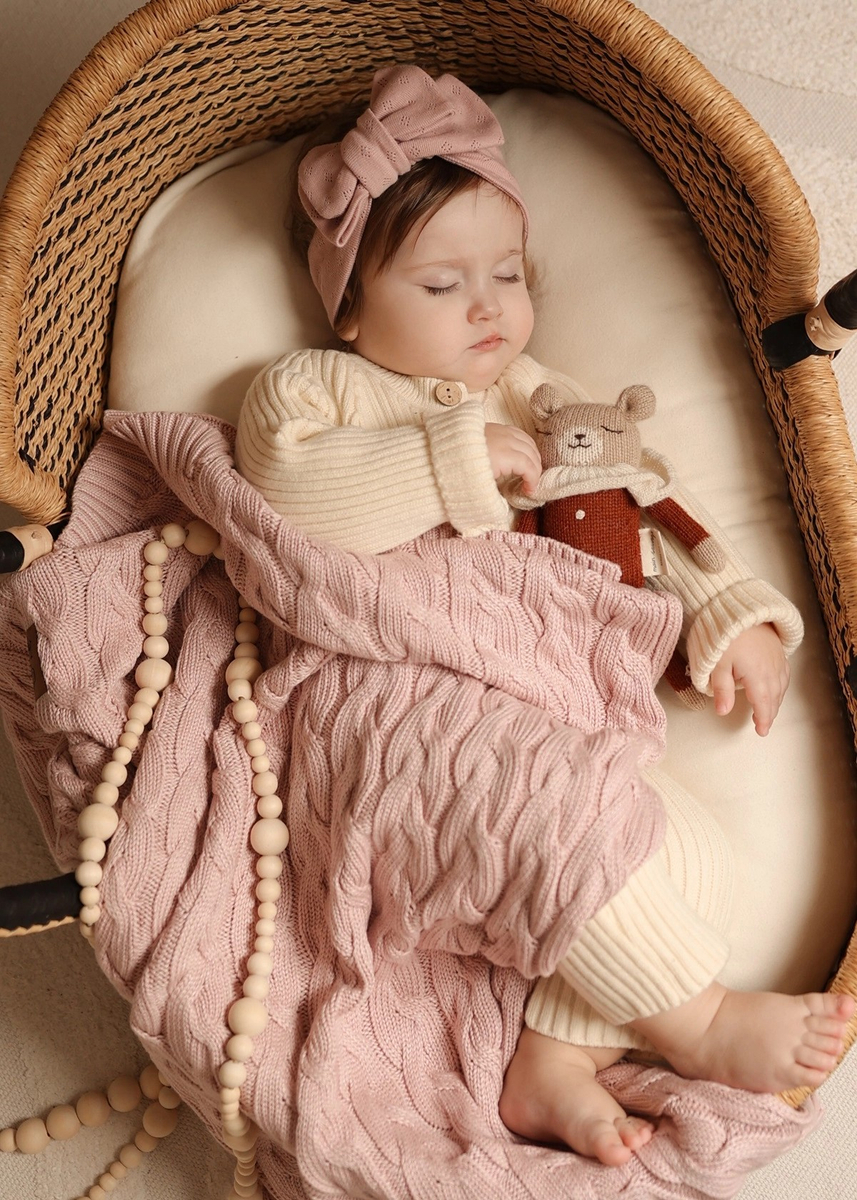 Kocyk dziany warkocz BAMBUSOWY 80x100