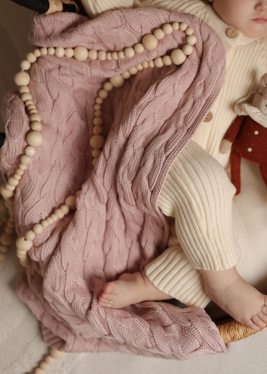 Kocyk dziany warkocz BAMBUSOWY 80x100