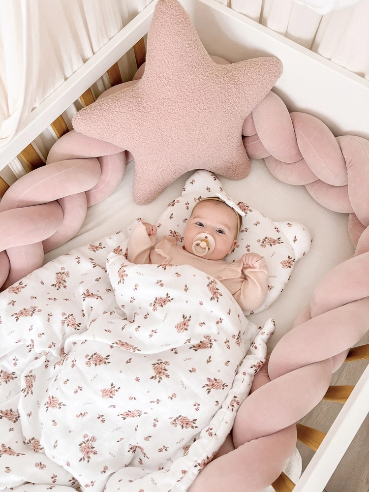 Komplet MUŚLINOWY + poduszka TEDDY "LITTLE FLOWERS"