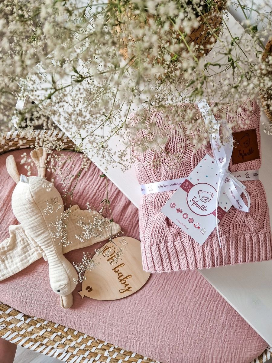 Kocyk dziany warkocz BAMBUSOWY 80x100