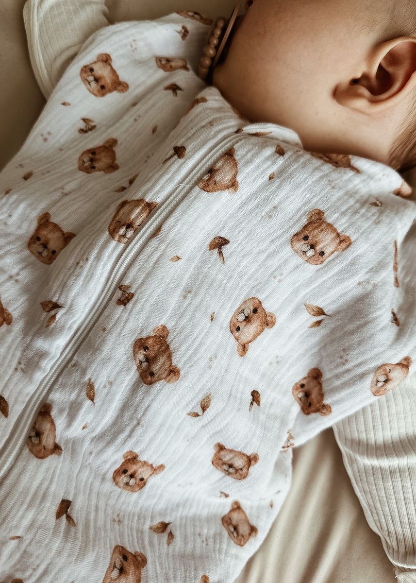 Śpiworek do spania muślinowy PREMIUM light TEDDY BEAR