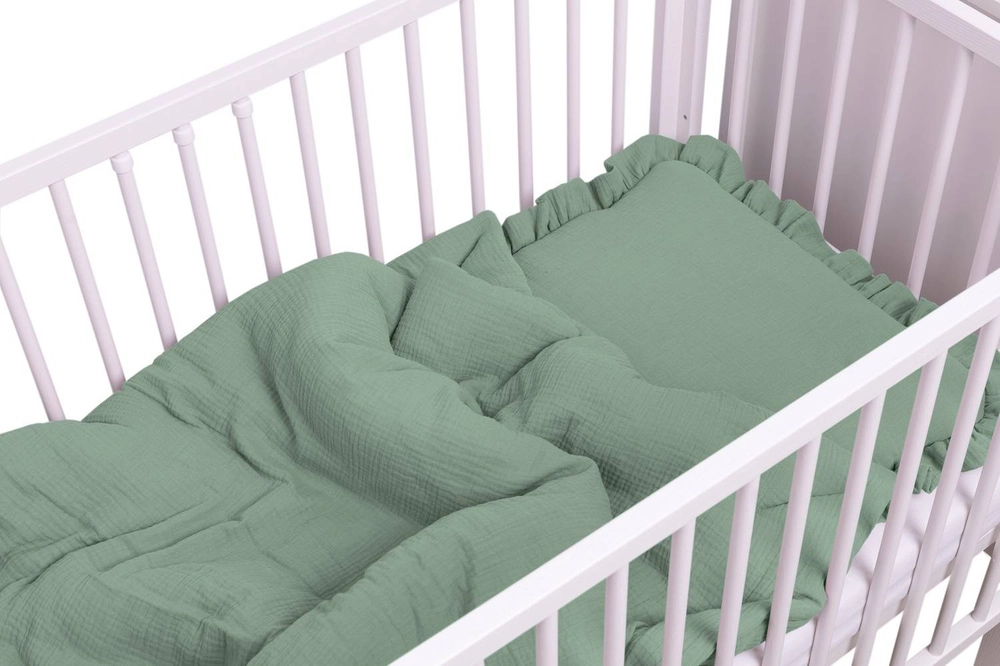 POŚCIEL MUŚLINOWA z falbanką 120x90 kołderka + poduszka WYPEŁNIENIE