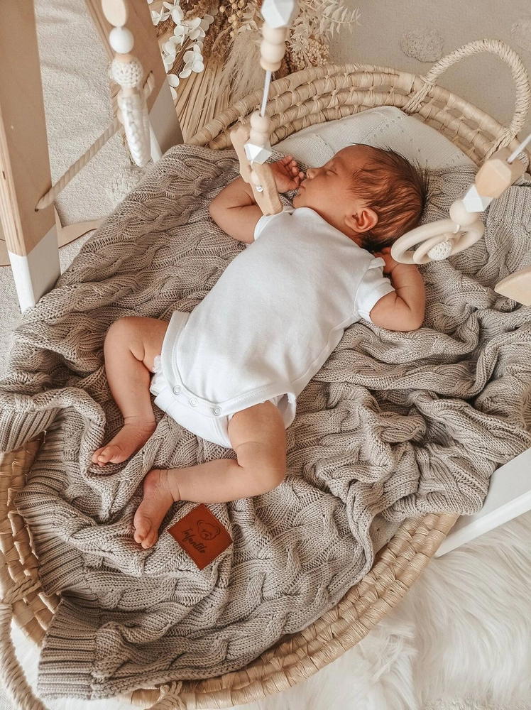 Kocyk dziany warkocz BAMBUSOWY 80x100