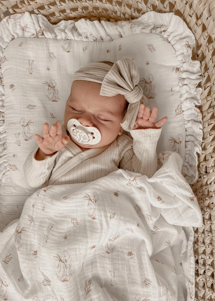 Komplet letni poduszka z falbanką i otulacz MUŚLIN GOOSE