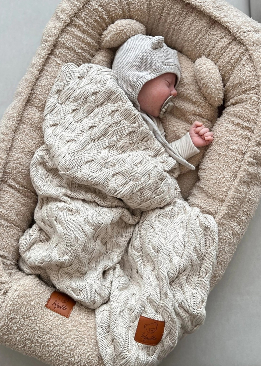 Kocyk dziany warkocz BAMBUSOWY 80x100