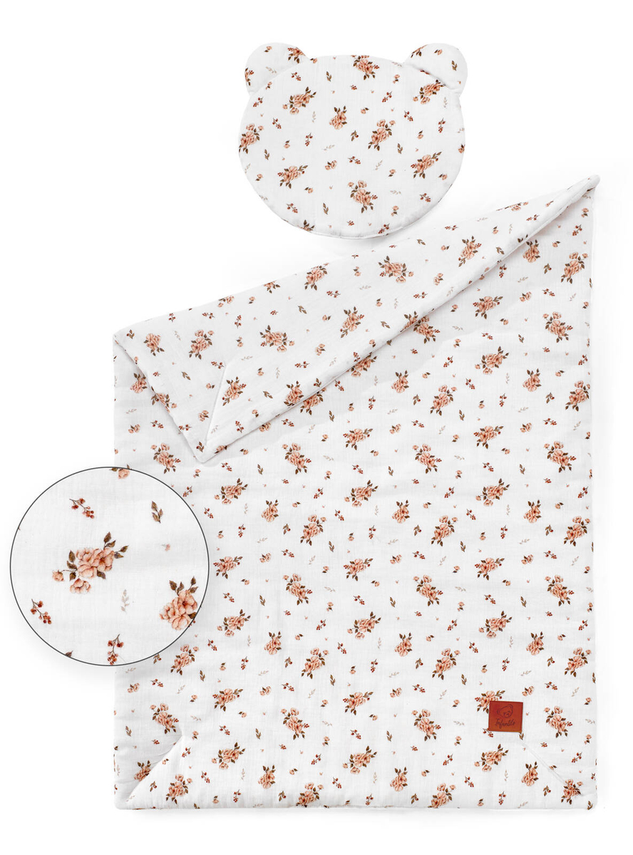 Komplet MUŚLINOWY + poduszka TEDDY "LITTLE FLOWERS"