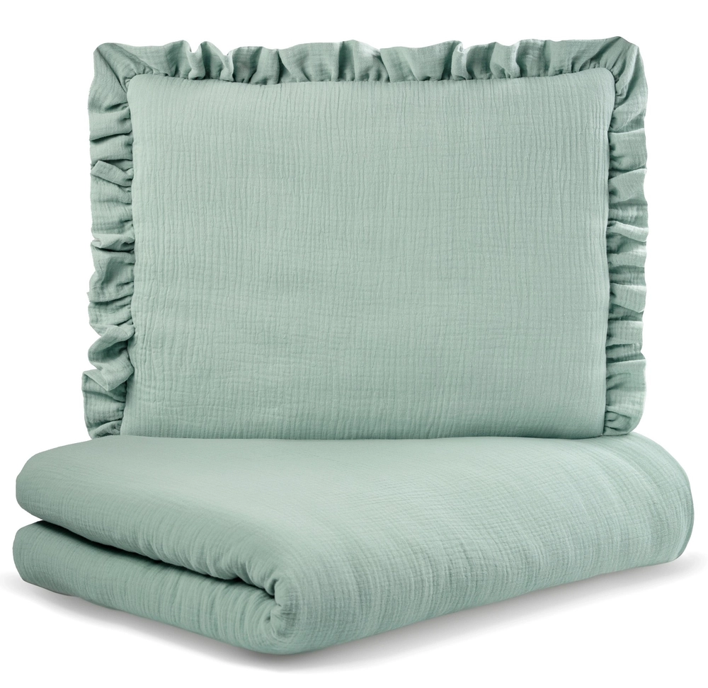 POŚCIEL MUŚLINOWA z falbanką 120x90 kołderka + poduszka WYPEŁNIENIE