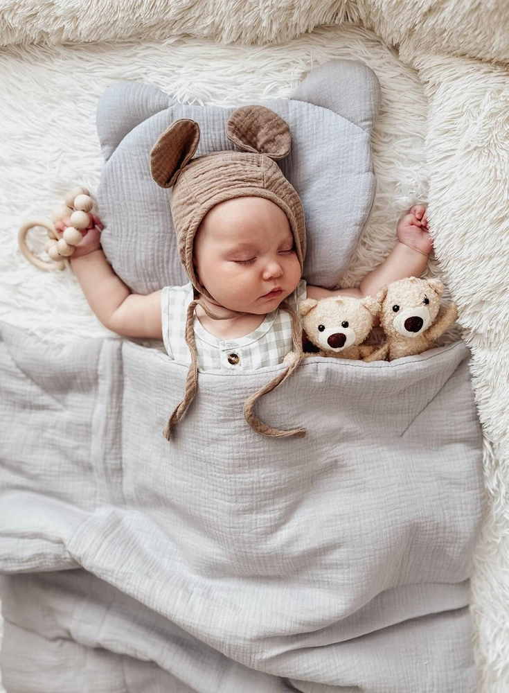 Komplet MUŚLINOWY + poduszka TEDDY