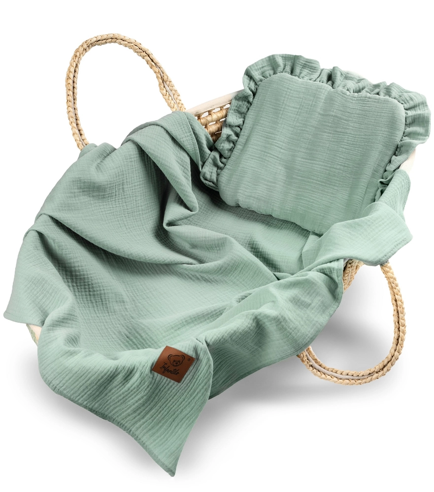 Komplet letni poduszka z falbanką i otulacz MUŚLIN