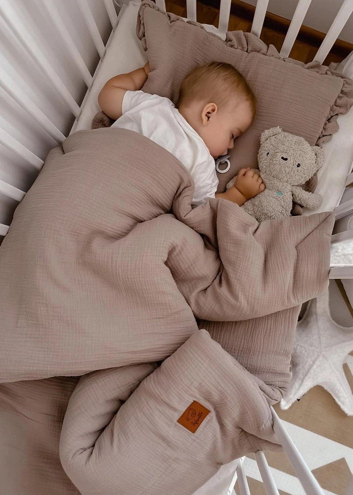 POŚCIEL MUŚLINOWA z falbanką 120x90 kołderka + poduszka WYPEŁNIENIE