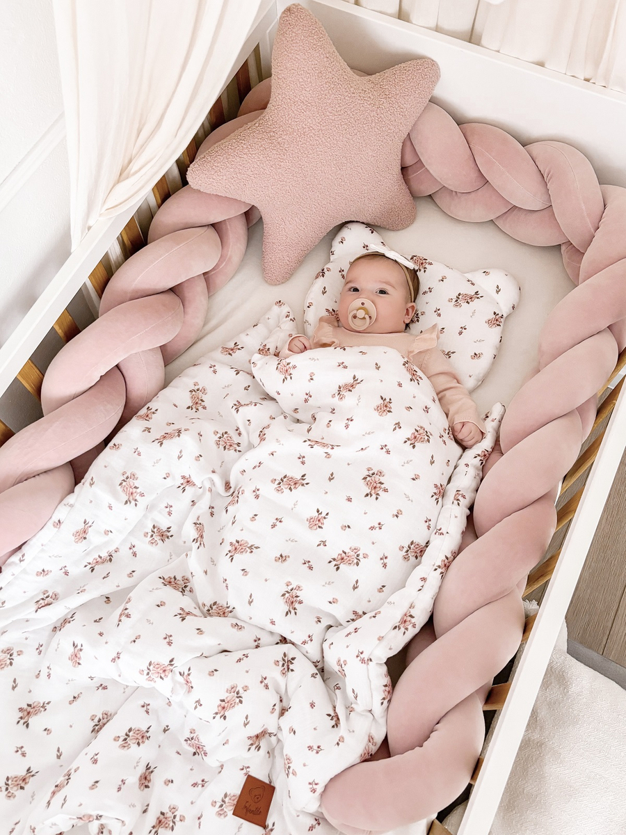 Komplet MUŚLINOWY + poduszka TEDDY "LITTLE FLOWERS"