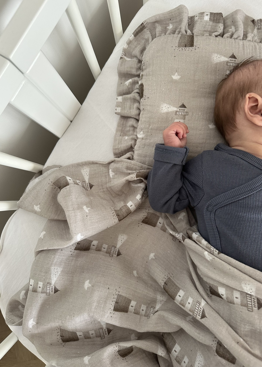 Komplet letni poduszka z falbanką i otulacz MUŚLIN 