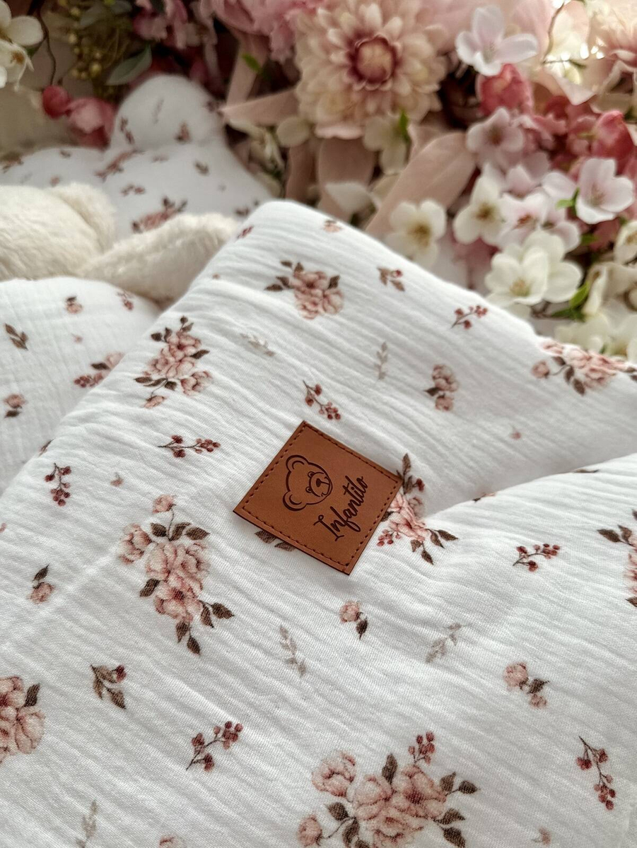 Komplet MUŚLINOWY + poduszka TEDDY "LITTLE FLOWERS"