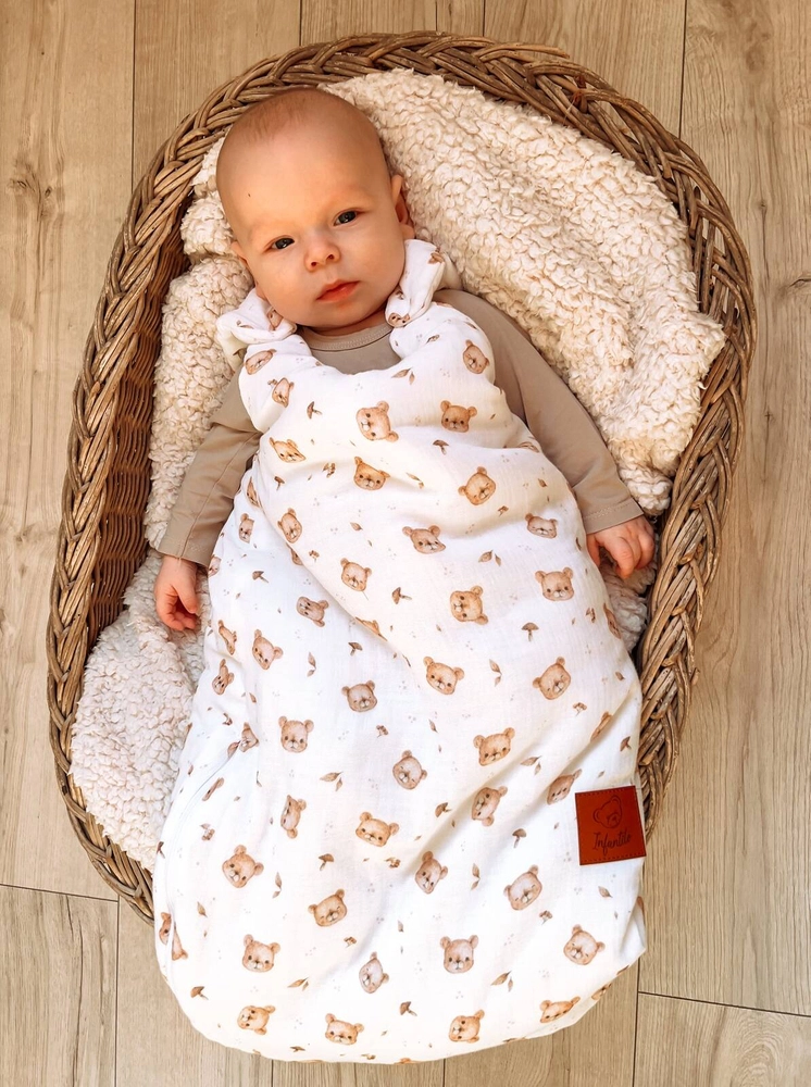 Śpiworek do spania muślinowy BABY SOFT ocieplany "TEDDY BEAR"